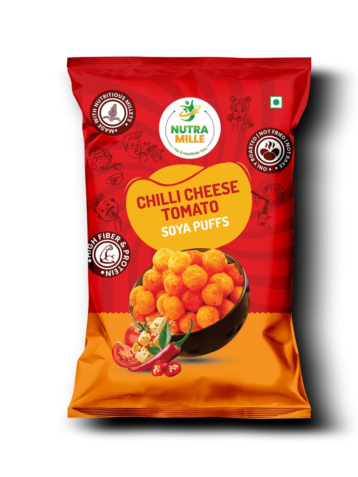 Chilli Cheese Tomato Soya Puffs pack
